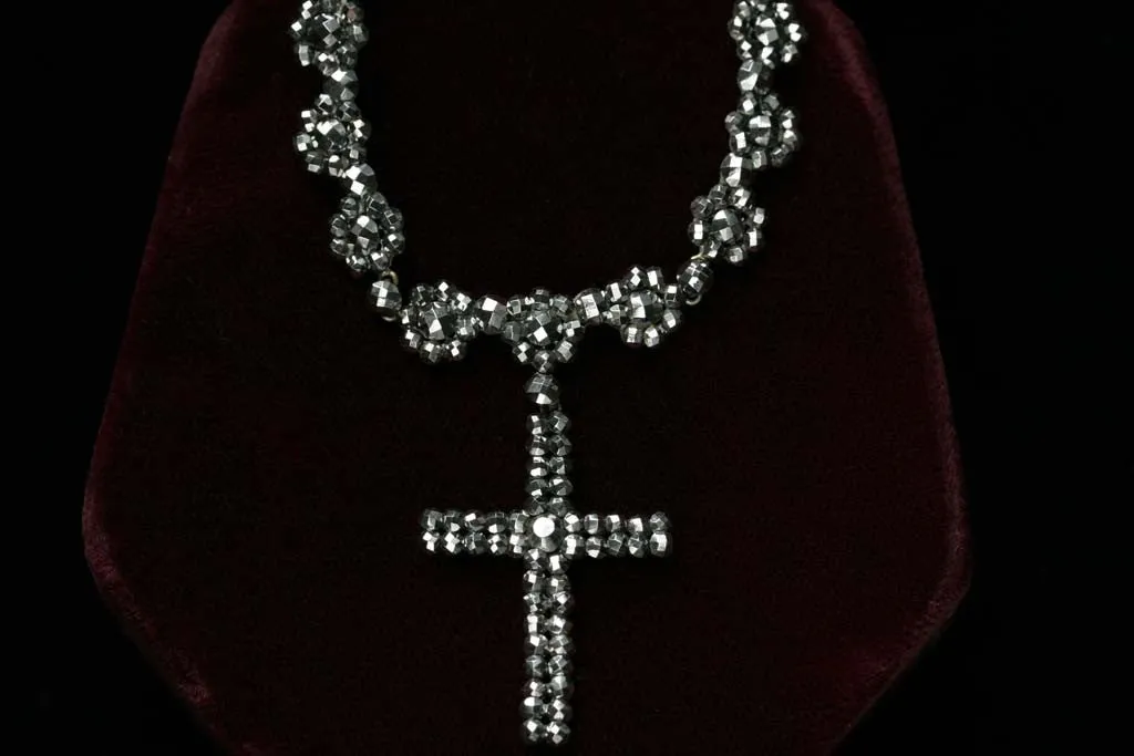 Victorian Cut Steel Necklace with Cross Pendant