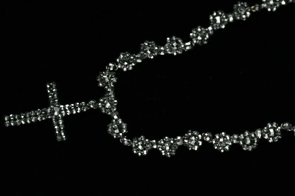 Victorian Cut Steel Necklace with Cross Pendant