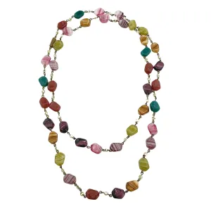 Vintage 1940s Colorful Art Glass and Faux Pearl Necklace