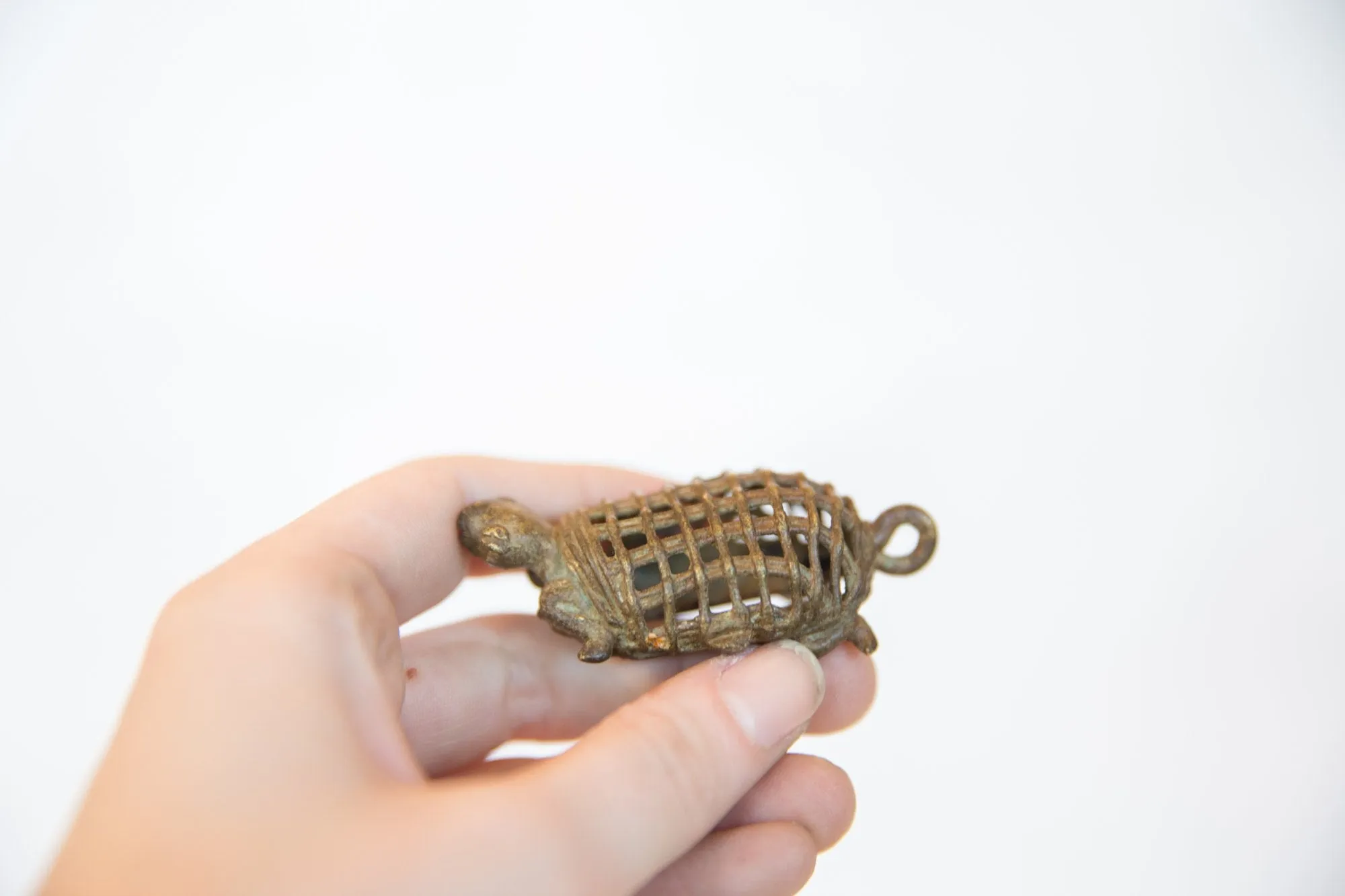 Vintage African Large Bronze Mesh Design Turtle Pendant