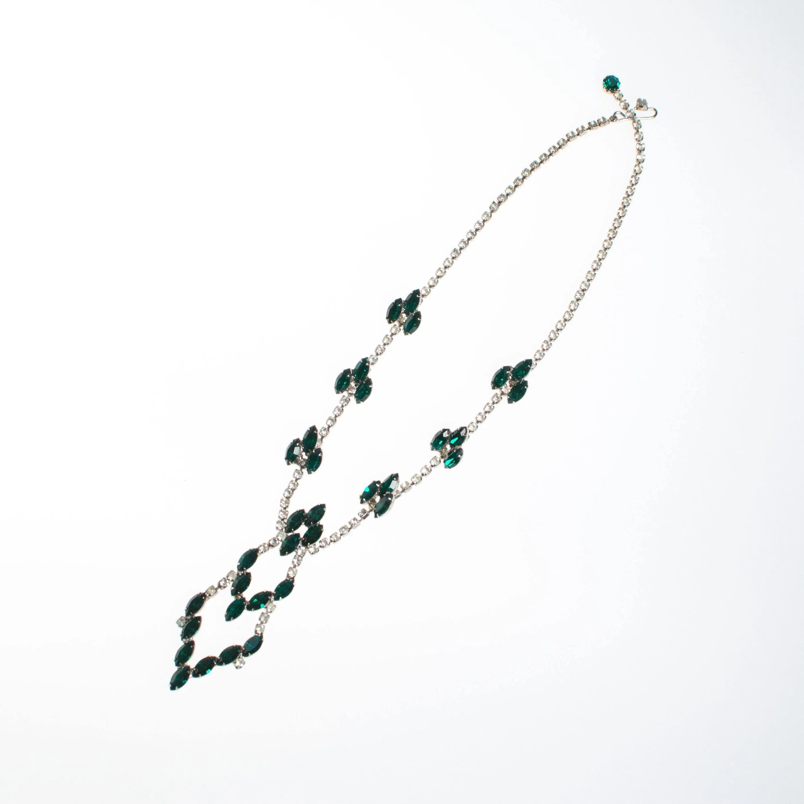 Vintage Art Deco Emerald Crystal and Diamante Rhinestone Necklace