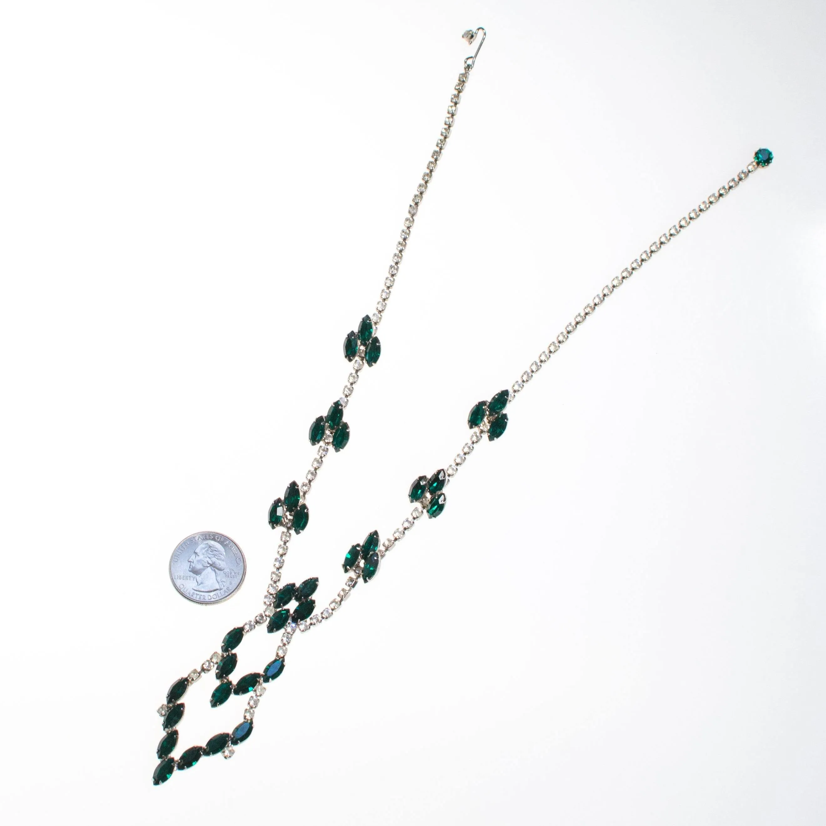 Vintage Art Deco Emerald Crystal and Diamante Rhinestone Necklace