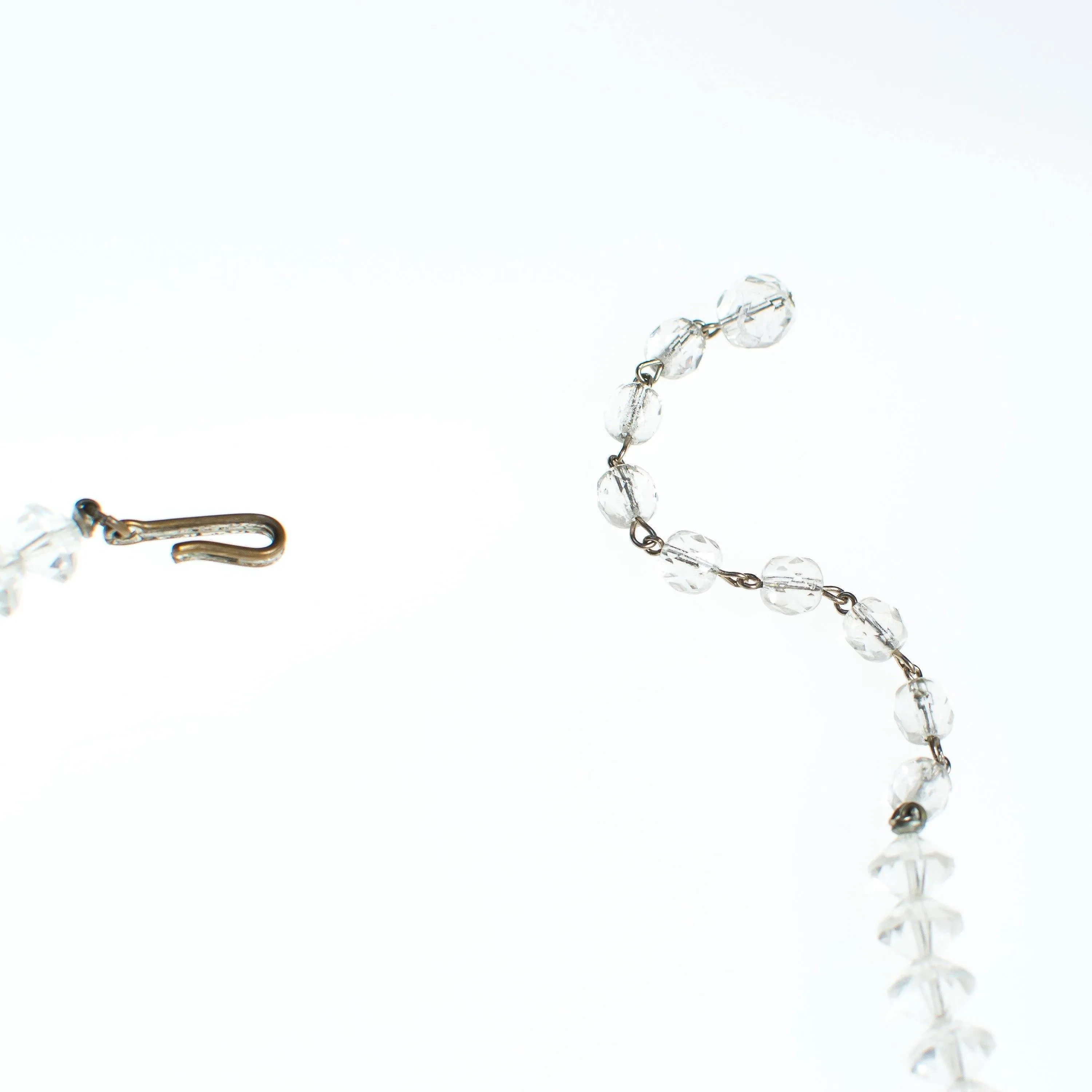 Vintage Art Deco Era Clear Cut Crystal Beaded Single Strand Necklace