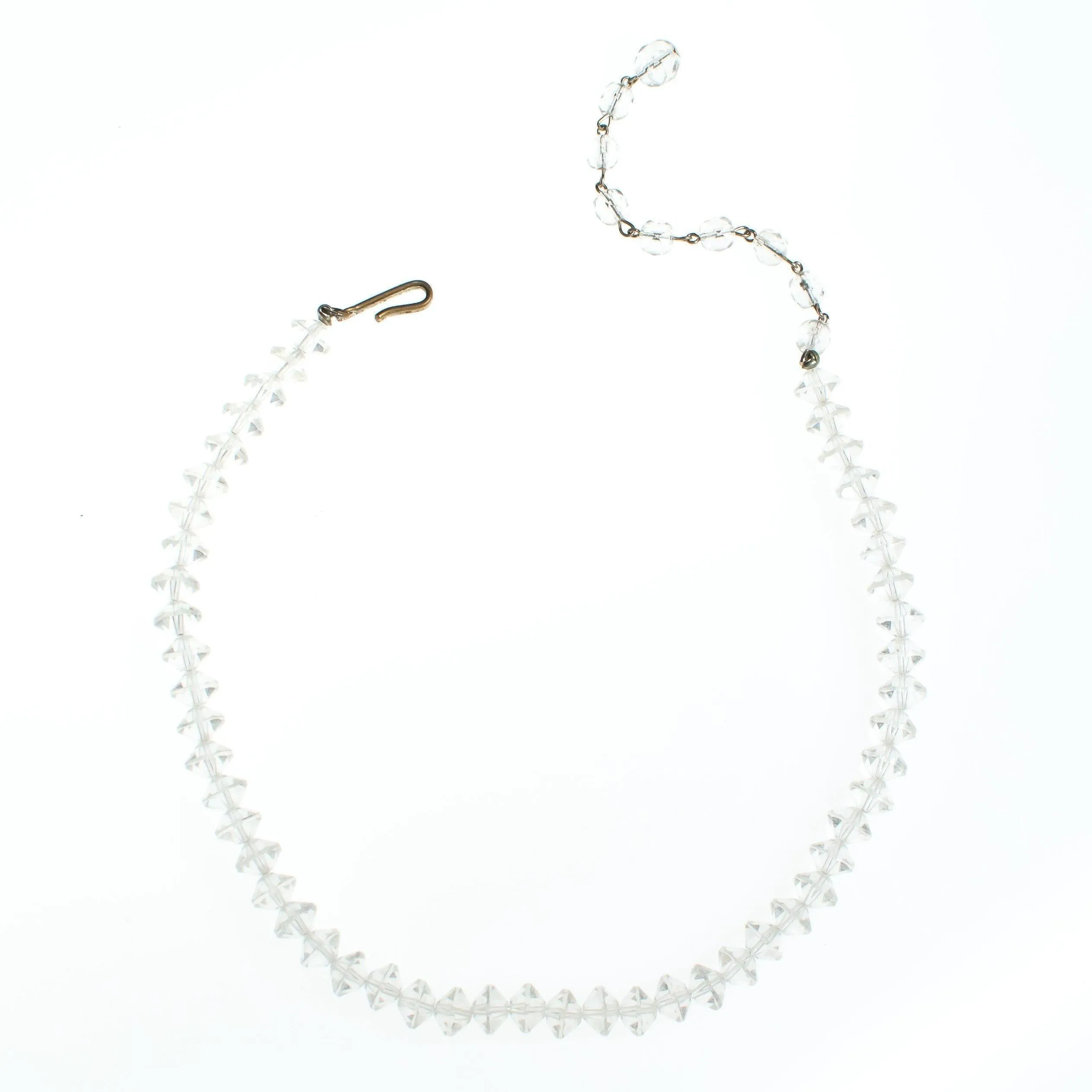 Vintage Art Deco Era Clear Cut Crystal Beaded Single Strand Necklace