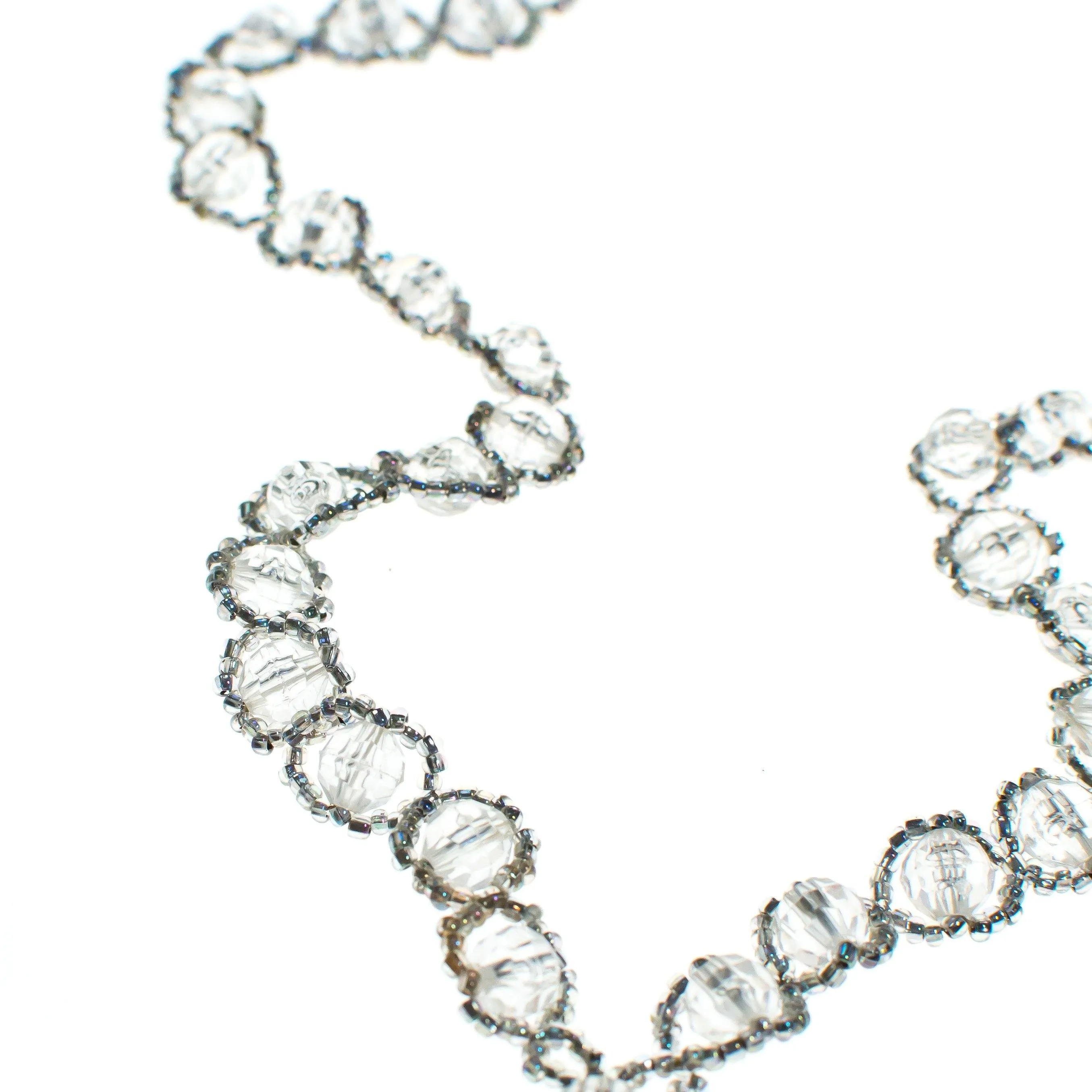 Vintage Clear and Gray Crystal Beaded Tassel Necklace