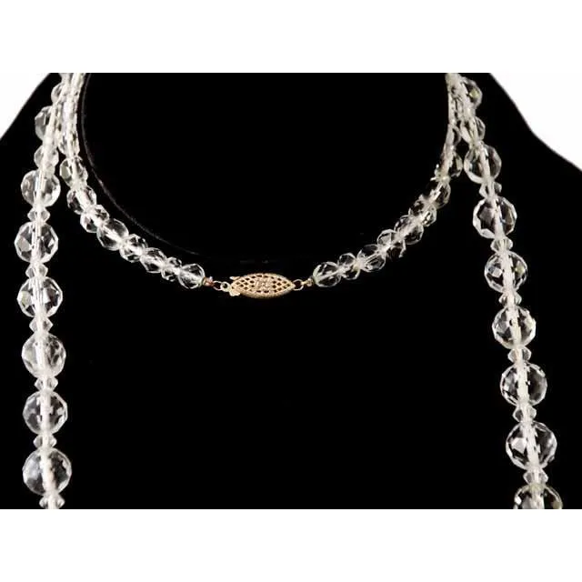 Vintage Estate Jewelry Necklace Rock Crystal Beads 14K 36" 1920