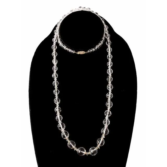 Vintage Estate Jewelry Necklace Rock Crystal Beads 14K 36" 1920