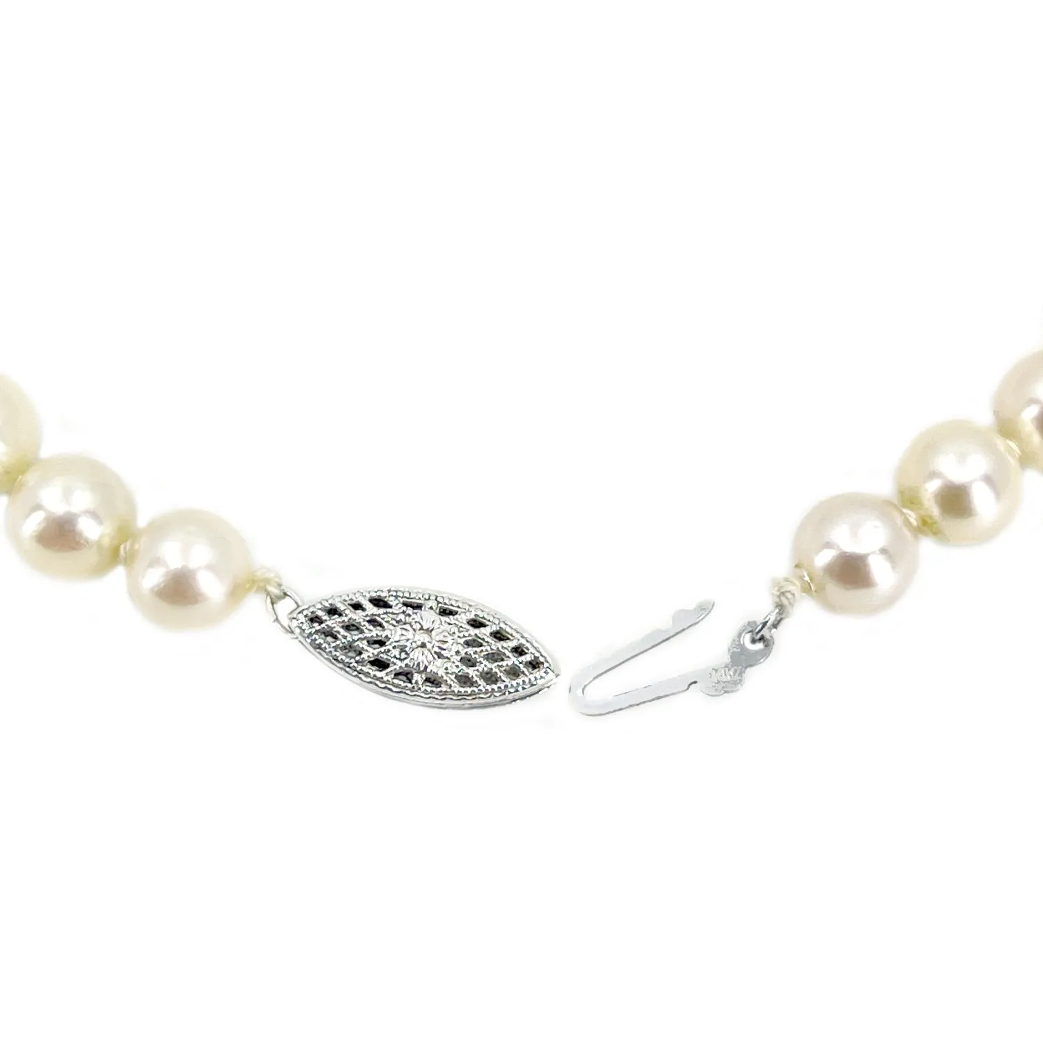Vintage Green Jade Japanese Saltwater Cultured Akoya Pearl Choker Necklace- 14K White Gold 17.25 Inch