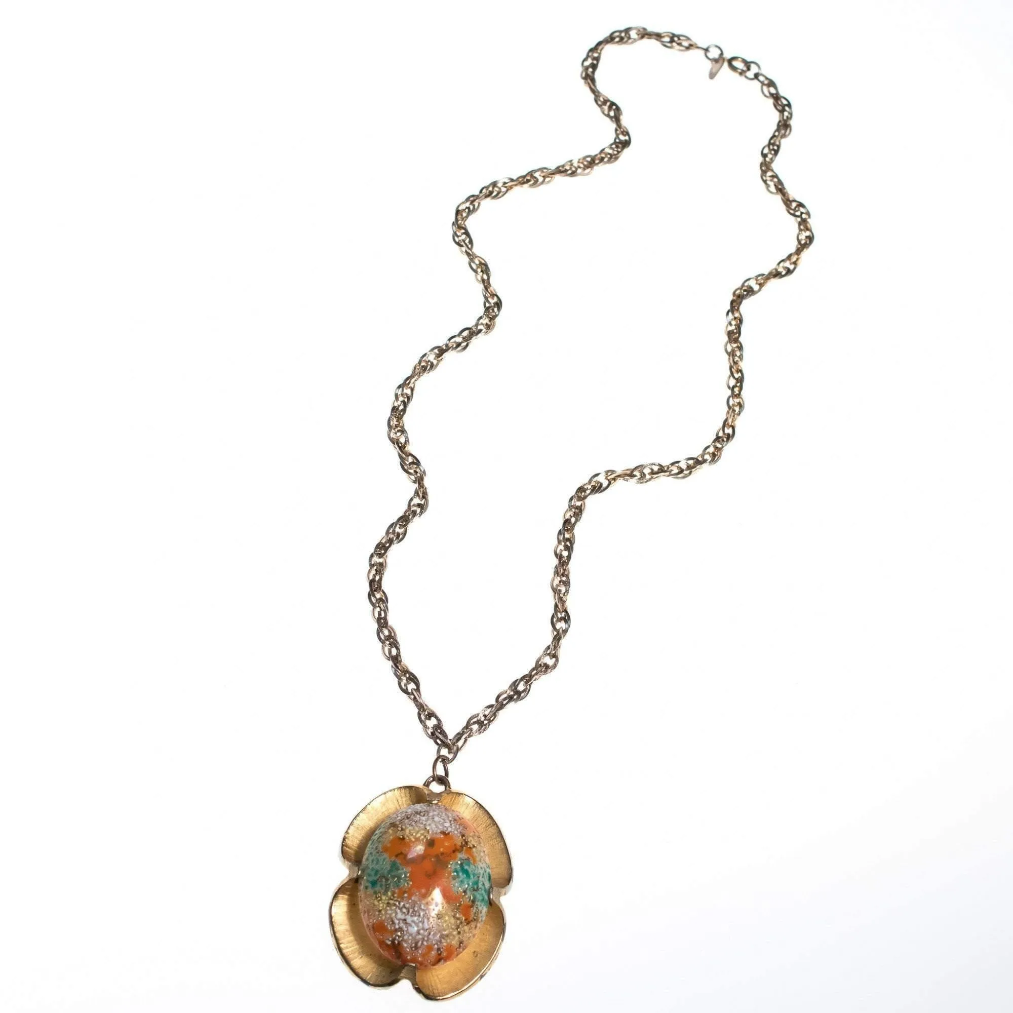 Vintage Judy Lee Sparkling Green Orange White Easter Egg Pendant Necklace