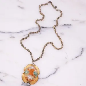 Vintage Judy Lee Sparkling Green Orange White Easter Egg Pendant Necklace