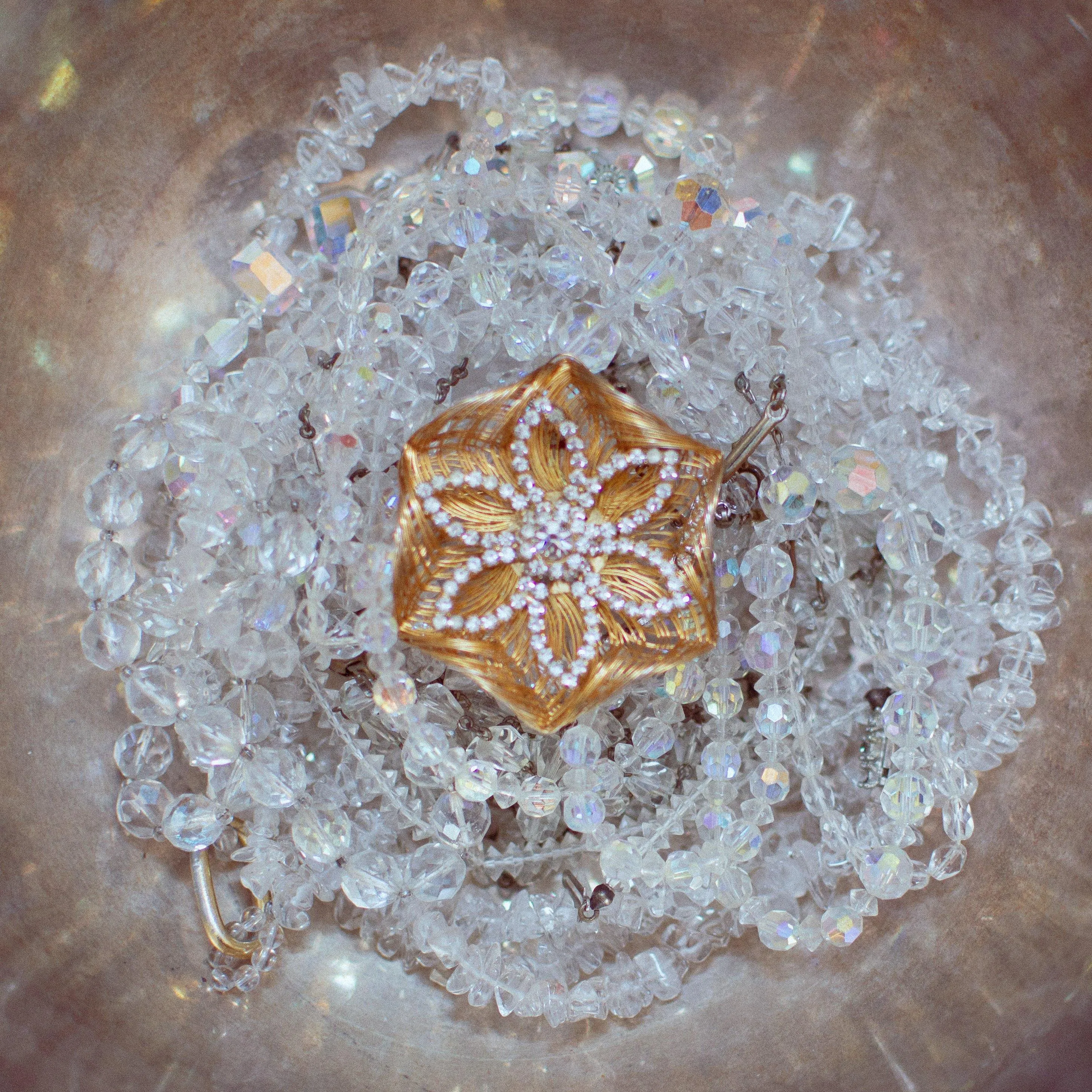 Vintage One of a kind Faceted Quartz Flower Necklace with Faceted Crystal