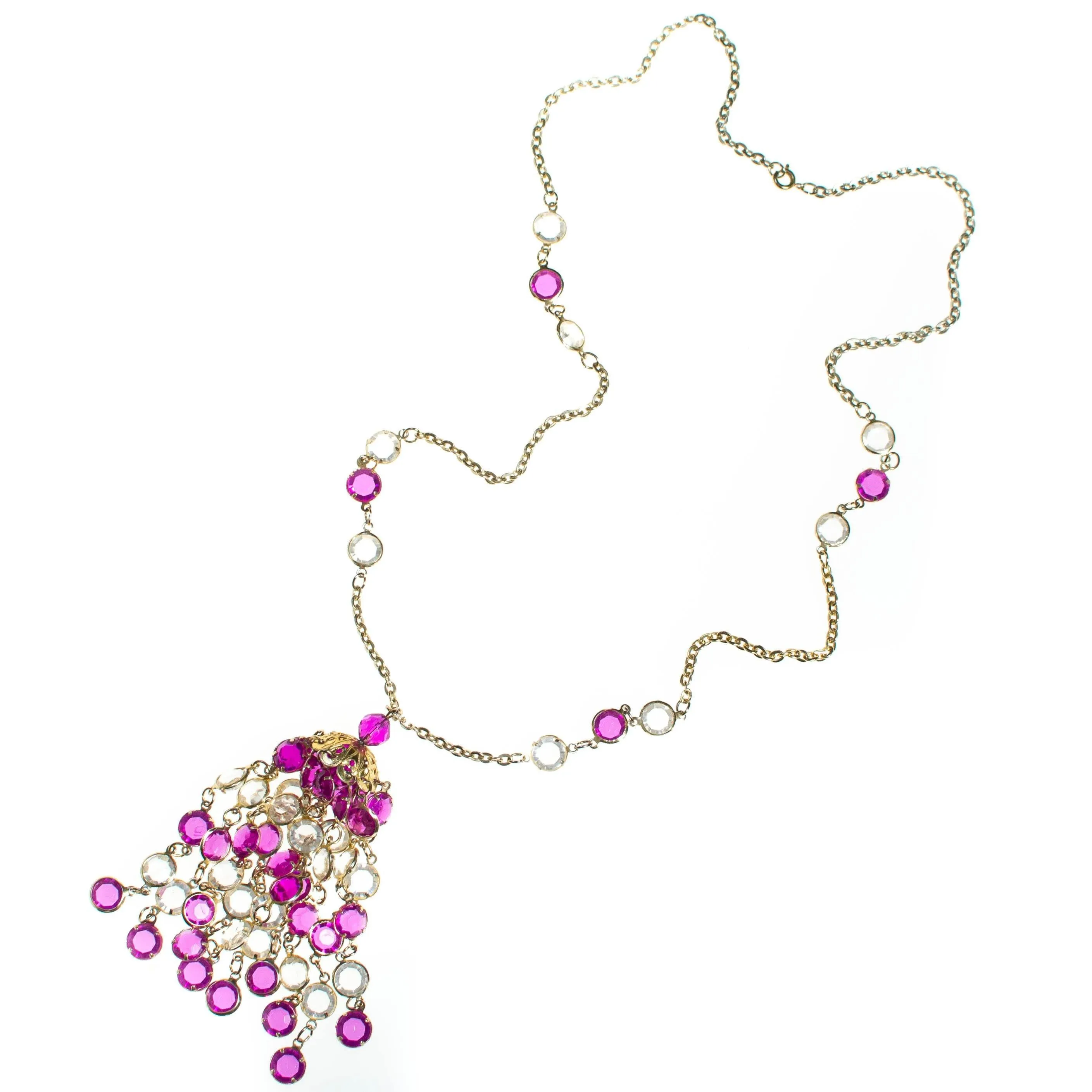 Vintage Purple and Crystal Bezel Set Tassel Necklace