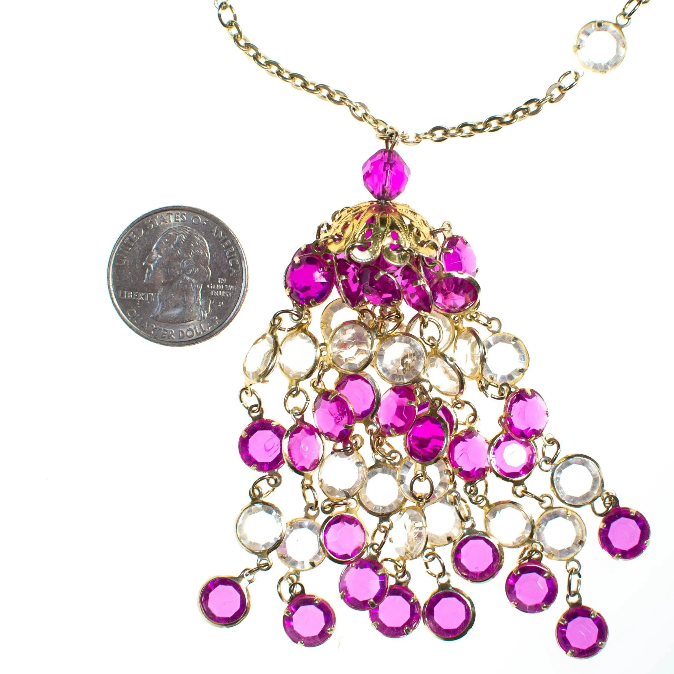 Vintage Purple and Crystal Bezel Set Tassel Necklace