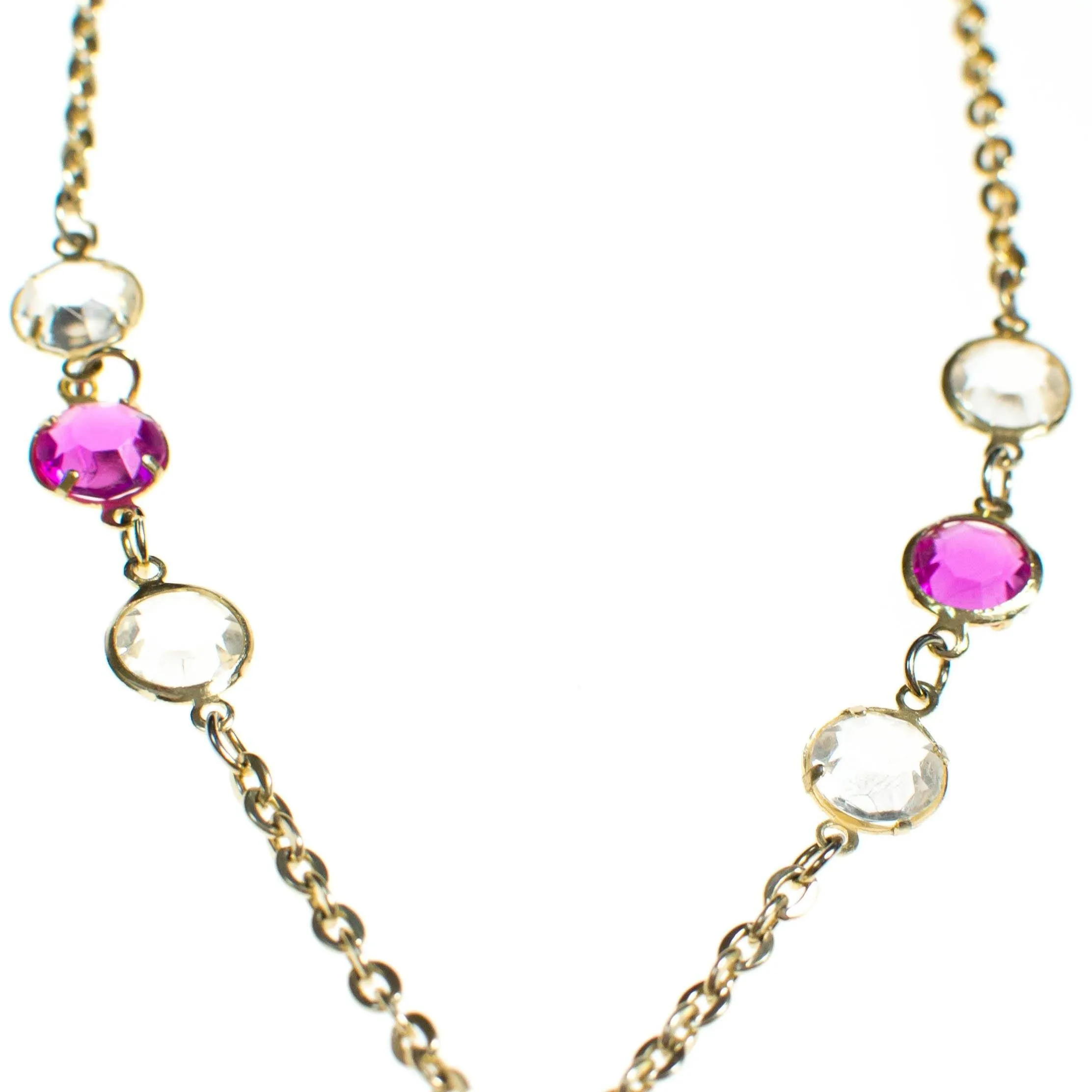 Vintage Purple and Crystal Bezel Set Tassel Necklace