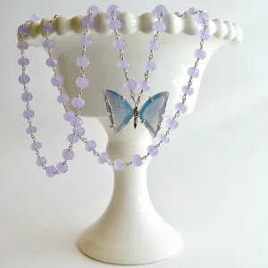 Violet Chalcedony Necklace Lavender Agate Butterfly Pendant - Violet Mariposa Necklace