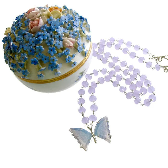 Violet Chalcedony Necklace Lavender Agate Butterfly Pendant - Violet Mariposa Necklace