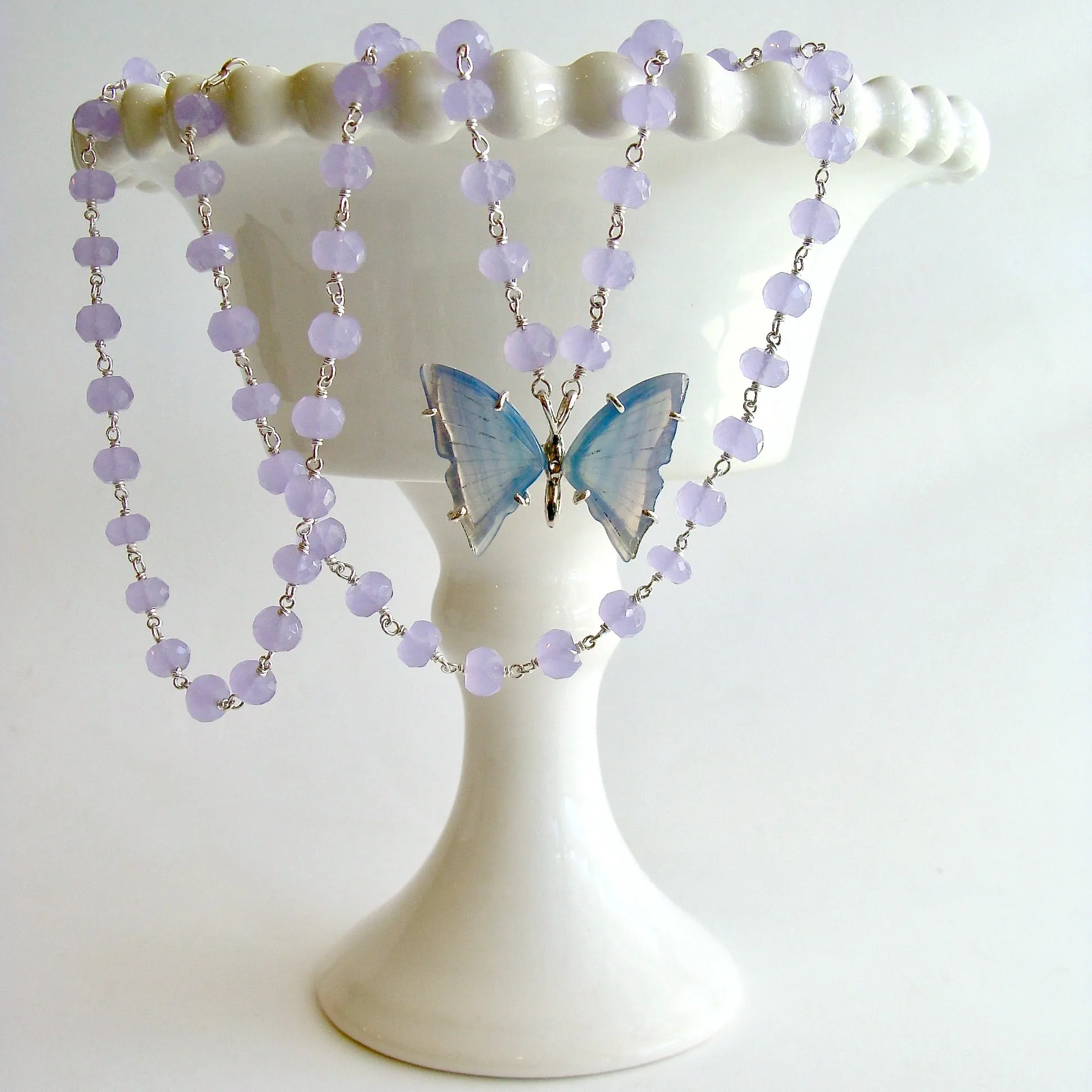Violet Chalcedony Necklace Lavender Agate Butterfly Pendant - Violet Mariposa Necklace