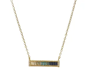 Vita Shiny Gold Necklace with Gradient Gemstone Bar