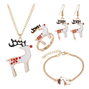 White Enamel & 18K Gold-Plated Reindeer Jewelry Set