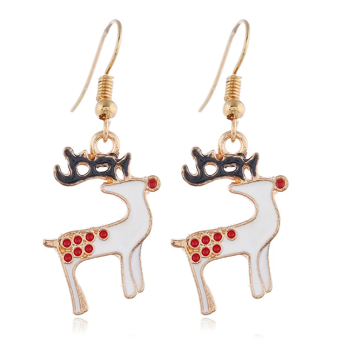 White Enamel & 18K Gold-Plated Reindeer Jewelry Set