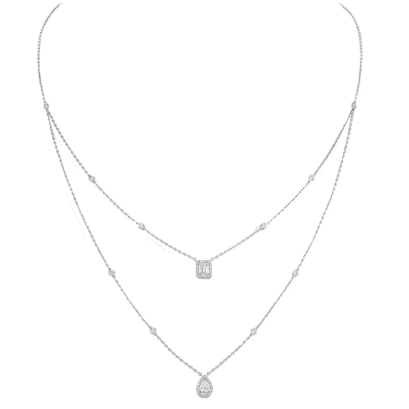 WHITE GOLD DIAMOND NECKLACE MY TWIN 2 ROWS