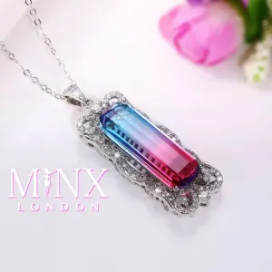 Womens Necklace | Aquamarine Diamond Necklace | Blue Diamond Pendant | Pink Diamond Pendant | Pink Diamond Necklace | Rectangle Necklace