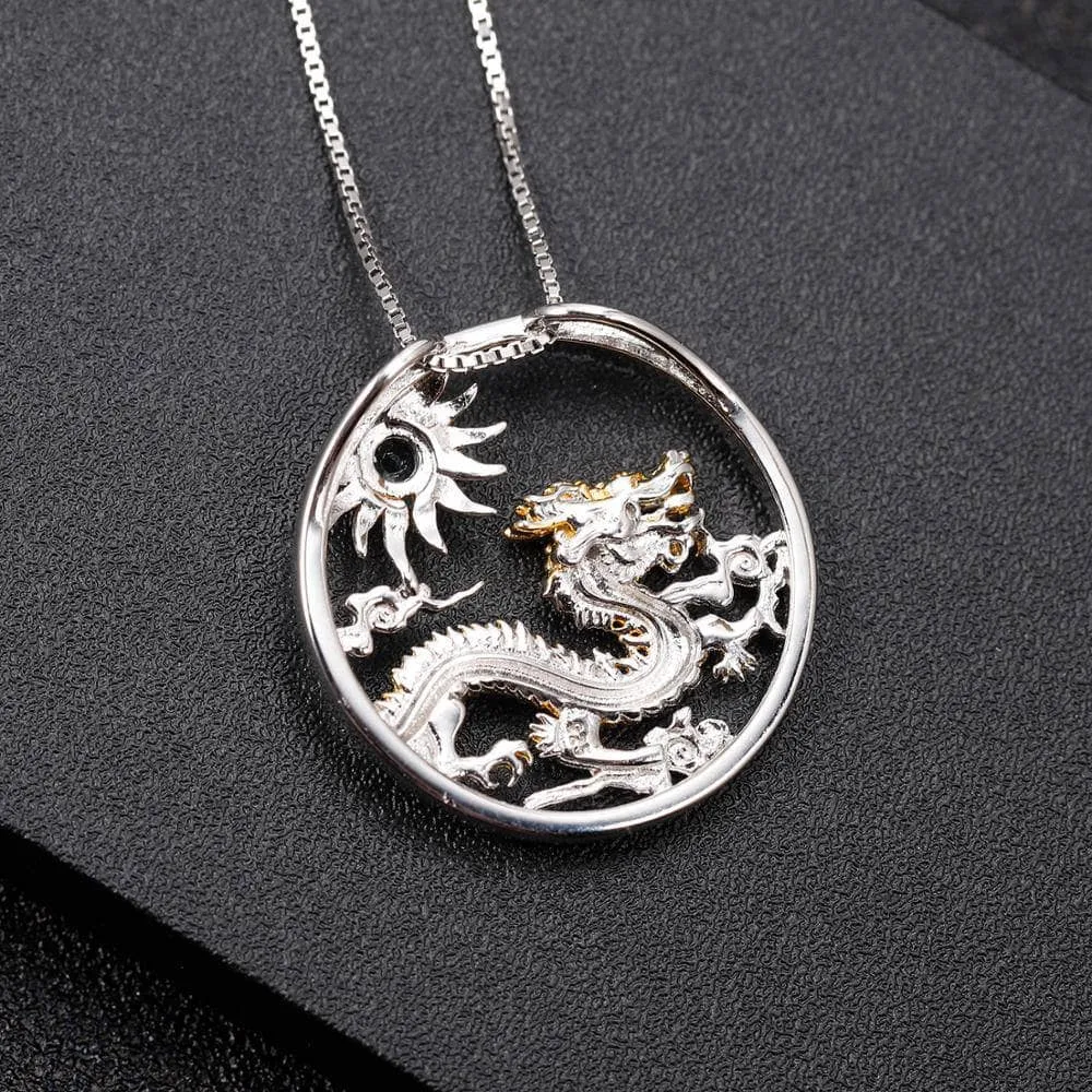 Year Of The Dragon-Natural Chrome Diopside Handmade Flying Dragon Necklace