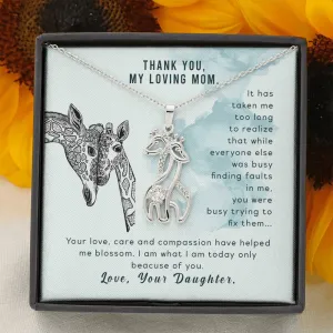 You helped me blossom-Giraffe Necklace to Mom, From Daughter