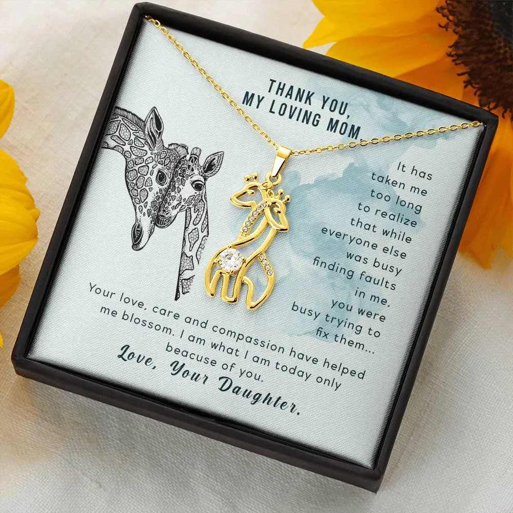 You helped me blossom-Giraffe Necklace to Mom, From Daughter