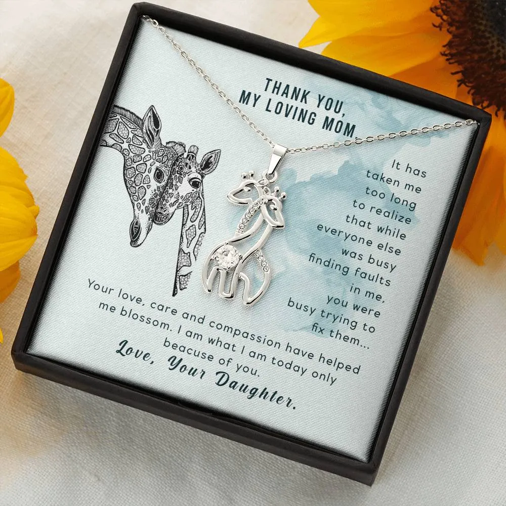 You helped me blossom-Giraffe Necklace to Mom, From Daughter