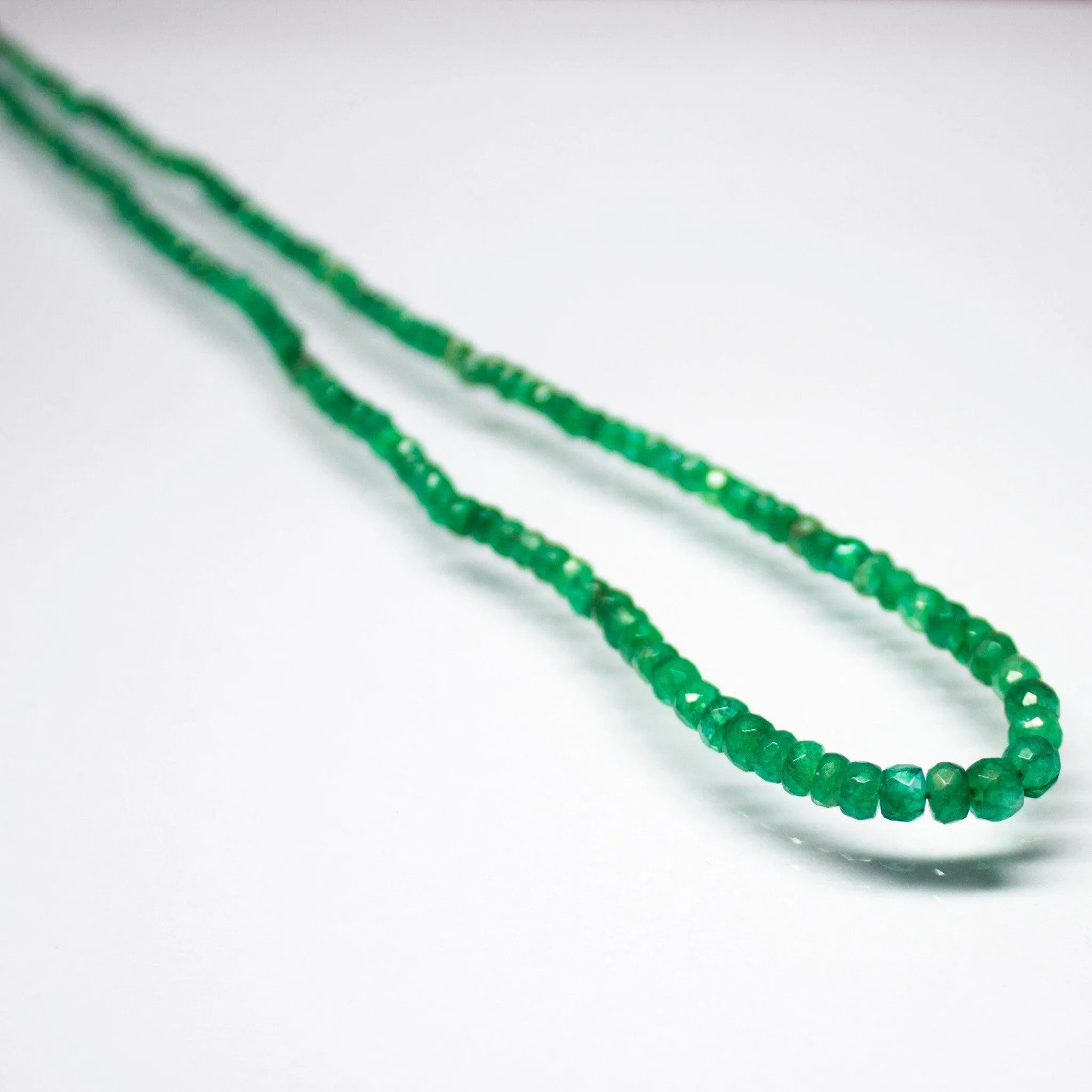 Zambian Green Emerald Faceted Rondelle Gemstone Beaded Necklace 19" 3mm 5mm